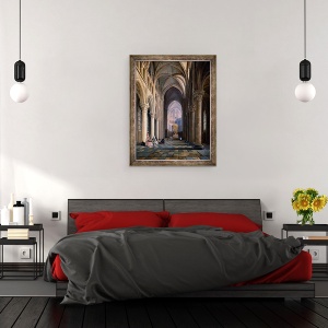 Tablou inramat - Hippolyte Joseph Cuvelier - Interiorul unei biserici, 70 x 90 cm - Img 3
