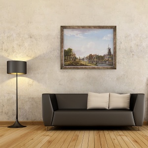 Tablou inramat - Isaak Ouwater - Dutch Canal Scene cu figuri elegante si o moara, 60 x 80 cm - Img 2
