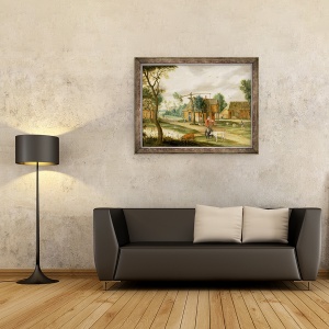 Tablou inramat - Isaak van Oosten - Un peisaj sat cu o femeie care trage apa dintr-un put, 60 x 80 cm - Img 2