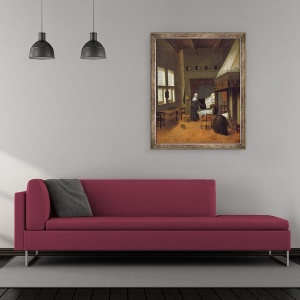 Tablou inramat - Jacobus Vrel - Interiorul dormitorului cu mama si copilul nou-nascut, 50 x 60 cm - Img 2