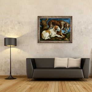 Tablou inramat - Jacopo Bassano - Doi caini de vanatoare legati de un ciot de copac, 60 x 80 cm - Img 2