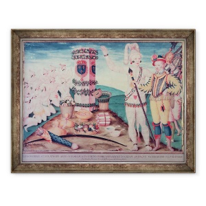 Tablou inramat - Jacques Le Moyne - Rene Goulaine de Laudonniere c.1529-82 si seful Athore in fata Coloanei lui Ribault, 70 x 90 cm