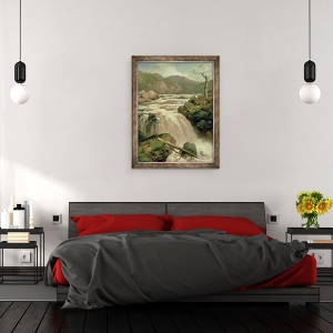 Tablou inramat - James Burrell Smith - Cascada pe raul Neath, sudul tarii Galilor, 70 x 90 cm - Img 3