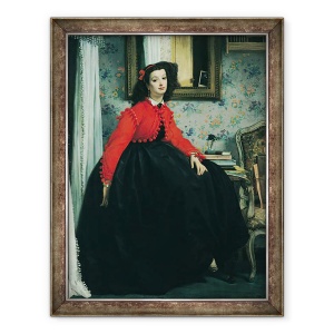 Tablou inramat - James Jacques Joseph Tissot - Portretul domnisoarei. L.L. Tanara doamna intr-o jacheta rosie 1864, 60 x 80 cm
