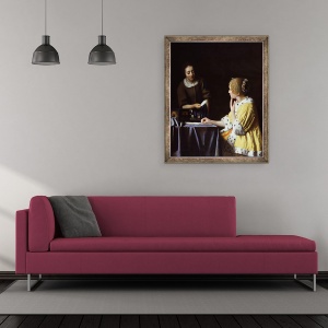 Tablou inramat - Jan Vermeer - Stapana si servitoare, 50 x 60 cm - Img 2