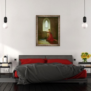 Tablou inramat - Jean Baptiste Mallet - Genevieve de Brabant Botezandu-si Fiul in inchisoare, 70 x 90 cm - Img 3