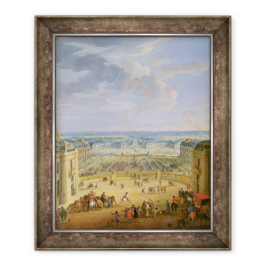 Tablou inramat - Jean-Baptiste Martin - Vedere in perspectiva de la castelul de la Versailles din Place dArmes si grajduri, 50 x 60 cm