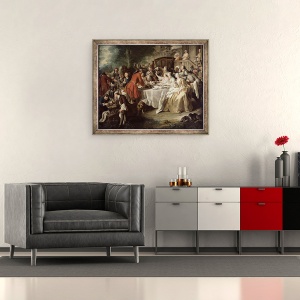 Tablou inramat - Jean Francois de Troy - Pranzul Hunt, detaliile meserilor, 50 x 60 cm - Img 2