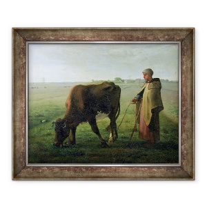 Tablou inramat - Jean-Francois Millet - Femeie pasunat Vaca ei, 50 x 60 cm