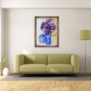 Tablou inramat - Joan Thewsey - Anemone intr-o vaza albastra si alba cu oala si textile 2012, 60 x 80 cm - Img 2