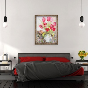 Tablou inramat - Joan Thewsey - Lalele intr-un ulcior de secara, 70 x 90 cm - Img 3
