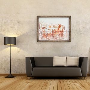Tablou inramat - Joan Thewsey - Serenade, Janie si un magar in lunca, 2000, 70 x 90 cm - Img 2
