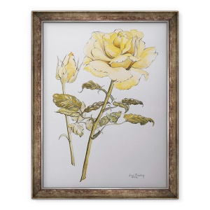 Tablou inramat - Joan Thewsey - Trandafir galben cu frunze cu Bud, 2012, 70 x 90 cm