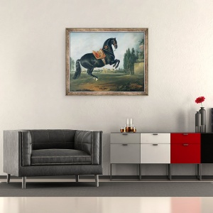 Tablou inramat - Johann Georg Hamilton - Un cal negru care interpreteaza Courbette ulei pe panza, 70 x 85 cm - Img 2