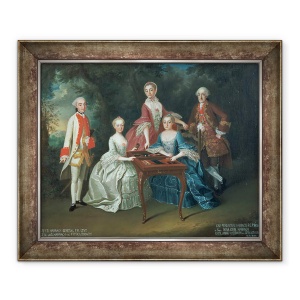 Tablou inramat - Johann Wilhelm Hoffnas - Portret de grup al familiei Harrach jucand table, inclusiv generalul contele Ferdinand Harrach, contele Ferdinand Bonaventura Harrach cu Rosa, 70 x 85 cm