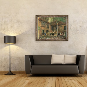 Tablou inramat - John Frederick Lewis - Curtea Casei Pictorului, Cairo, 60 x 80 cm - Img 2
