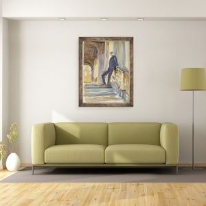 Tablou inramat - John Singer Sargent - Sir Neville Wilkinson pe treptele podului Palladian de la Wilton House, 60 x 80 cm - Img 2