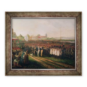 Tablou inramat - Joseph Navlet - Revizuirea Garzii Nationale si a Brigazii de Pompieri, 70 x 85 cm