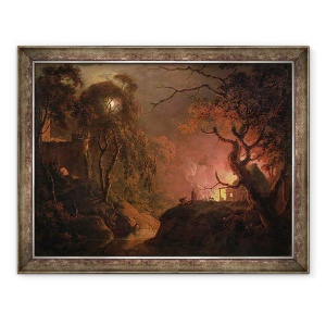 Tablou inramat - Joseph Wright - O cabana pe foc pe timp de noapte, 60 x 80 cm