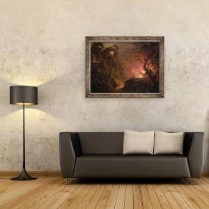 Tablou inramat - Joseph Wright - O cabana pe foc pe timp de noapte, 60 x 80 cm - Img 2