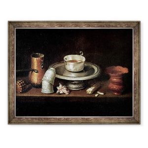 Tablou inramat - Juan de Zurbaran - Natura moarta cu un castron de ciocolata, sau mic dejun cu ciocolata, 70 x 90 cm