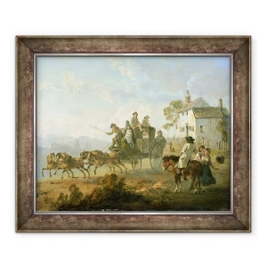 Tablou inramat - Julius Caesar Ibbetson - Un antrenor de scena pe un drum de tara, 50 x 60 cm