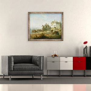 Tablou inramat - Julius Caesar Ibbetson - Un antrenor de scena pe un drum de tara, 50 x 60 cm - Img 2