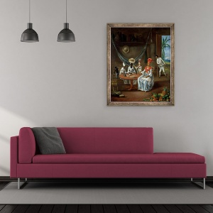 Tablou inramat - Le Masurier - O femeie mulatto cu fiica ei alba vizitata de femei negre in casa lor din Martinica, 70 x 85 cm - Img 2