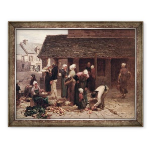 Tablou inramat - Leon Augustin Lhermitte - Piata Ploudalmezeau, Bretania, 60 x 80 cm