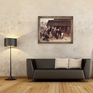Tablou inramat - Leon Augustin Lhermitte - Piata Ploudalmezeau, Bretania, 60 x 80 cm - Img 2