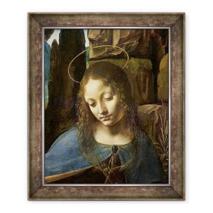 Tablou inramat - Leonardo da Vinci - Detaliu al sefului Fecioarei, de la Fecioara Stancilor Fecioara cu copilul Sfantul Ioan adorand Pruncul Hristos insotit de un inger, 50 x 60 cm