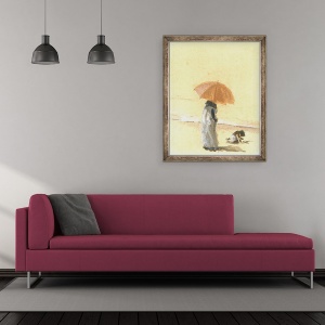 Tablou inramat - Lincoln Seligman - Femeie si Copil pe plaja, 50 x 60 cm - Img 2
