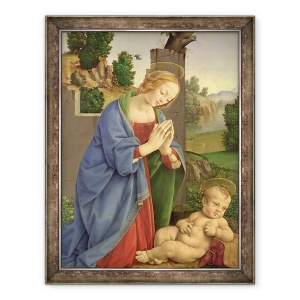 Tablou inramat - Lorenzo di Credi - Fecioara Adorarea Copilului, 60 x 80 cm