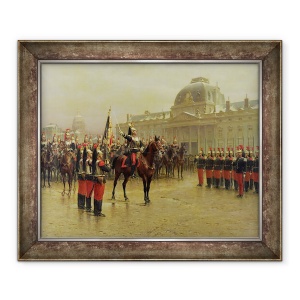 Tablou inramat - Louis Auguste Georges Loustaunau - Colonelul de La Rochetulon Prezentarea recrutilor Cavaleriei 6 Standardul Regimentului in ianuarie 1887, 50 x 60 cm