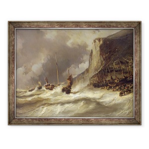 Tablou inramat - Louis Eugene Gabriel Isabey - Furtuna pe coasta la Etretat, Normandia, 60 x 80 cm