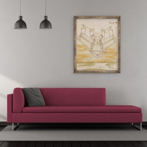 Tablou inramat - Mariano di Jacopo detto il Taccola - Proiectare pentru o nava de razboi, 70 x 85 cm - Img 2
