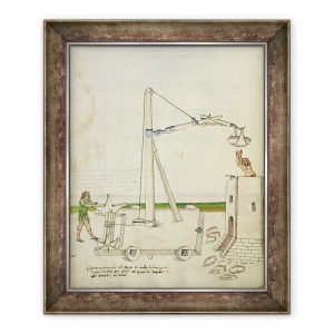 Tablou inramat - Mariano di Jacopo detto il Taccola - Proiectare pentru o macara pentru utilizare in constructia unui turn, 50 x 60 cm