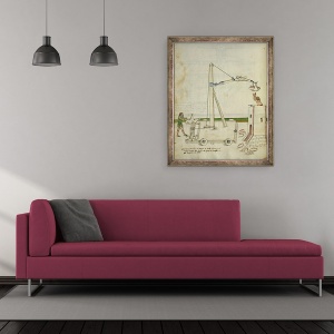 Tablou inramat - Mariano di Jacopo detto il Taccola - Proiectare pentru o macara pentru utilizare in constructia unui turn, 50 x 60 cm - Img 2