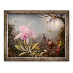Tablou inramat - Martin Johnson Heade - Cattleya Orhidee si Trei Colibri, 60 x 80 cm