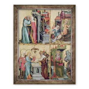 Tablou inramat - Master Bertram of Minden - intalnire la Poarta de Aur si prezentarea in Templu, de la Altarul Buxtehude, 60 x 80 cm