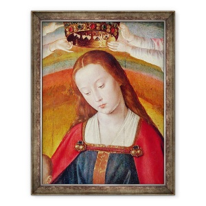 Tablou inramat - Master of Moulins - Fecioara Maria cu coroana ei, detaliu al incoronarii Fecioarei, panou central din Altarul Bourbon, 60 x 80 cm