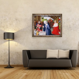 Tablou inramat - Master of Moulins - Nasterea Cardinalului Rolin, 60 x 80 cm - Img 2