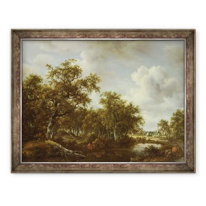 Tablou inramat - Meindert Hobbema - Un peisaj impadurit cu un pescar de un iaz, 60 x 80 cm