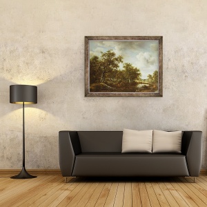 Tablou inramat - Meindert Hobbema - Un peisaj impadurit cu un pescar de un iaz, 60 x 80 cm - Img 2
