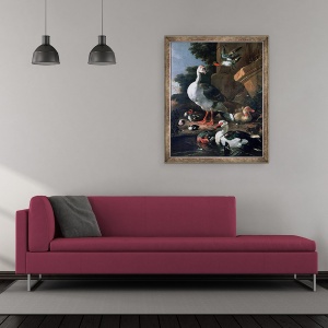 Tablou inramat - Melchior de Hondecoeter - Pasarile de apa intr-un peisaj clasic, 70 x 85 cm - Img 2