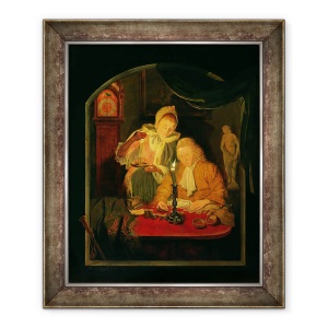 Tablou inramat - Michiel Versteegh - Cuplu numarand bani la lumina lumanarilor, 50 x 60 cm