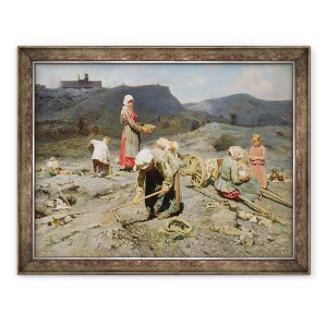 Tablou inramat - Nikolaj Alekseevich Kasatkin - Oameni saraci care aduna carbune la o mina epuizata, 60 x 80 cm