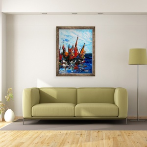 Tablou inramat - Patricia Brintle - Voiliers au port a bainet, 60 x 80 cm - Img 2