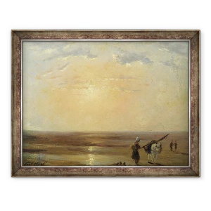 Tablou inramat - Paul Huet - Plaja de la Trouville cu apusul soarelui, 60 x 80 cm