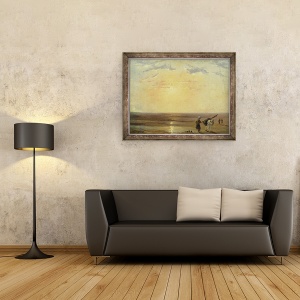Tablou inramat - Paul Huet - Plaja de la Trouville cu apusul soarelui, 60 x 80 cm - Img 2